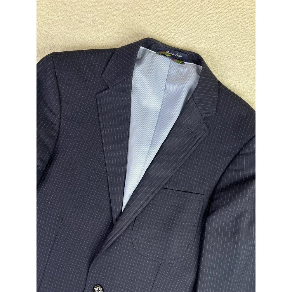 Lands' End Blazer Mens 38R Blue Pinstripe Wool Tailored Fit Sport Coat 2 Button